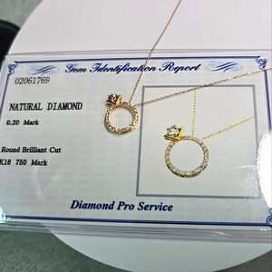 18K Gold Ring Necklace 0.20ct Diamond Yellow Gold K18 Japan Lightweight NEW